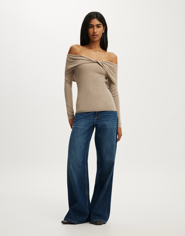 Cotton On - Twist Off Shoulder Ls Knit