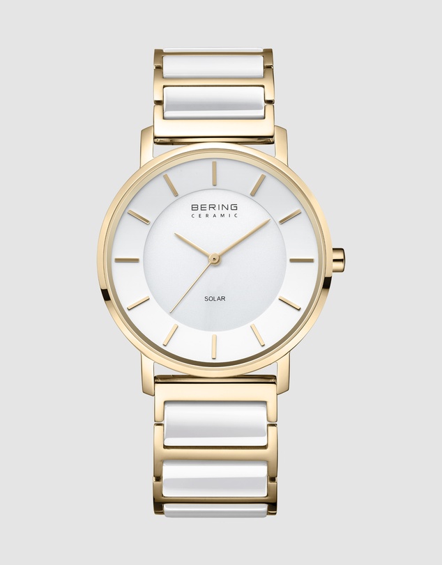 Bering - Bering Solar 41mm White Dial Two Tone Ceramic Strap Watch