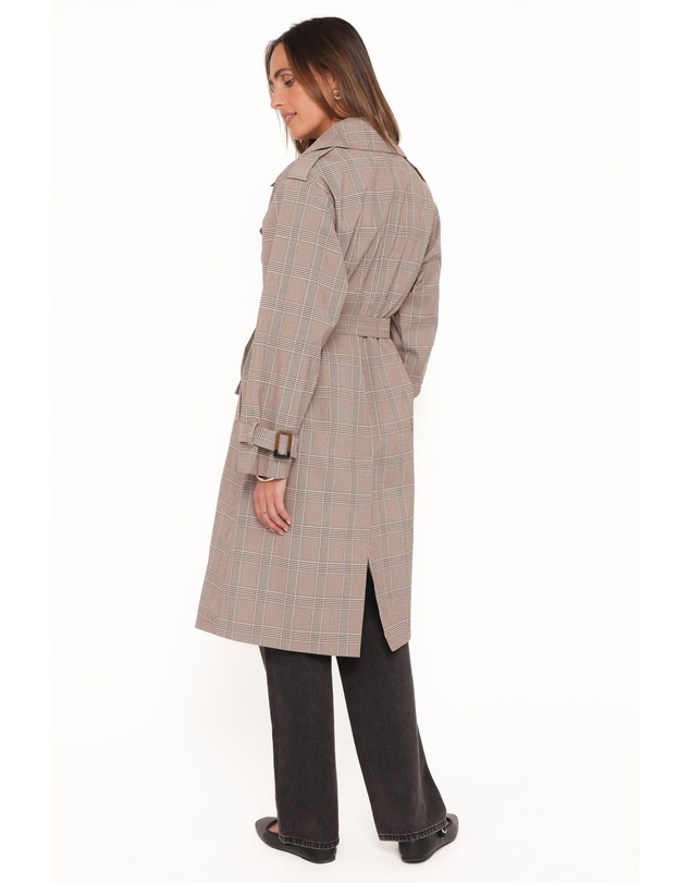 Petal & Pup - Billy Button Front Trench Coat - Brown Plaid