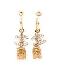 Pre-Loved by Azura Reborn - Pre-Loved Gold Plated Enamel CC Bell Drop Push Back Earrings