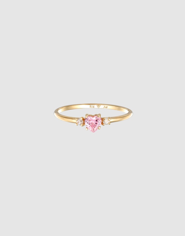Elli Jewelry - Pink Heart Zirconia Ring in Gold-Plated 925 Silver