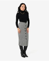 Forcast - Bennet Houndstooth Midi Skirt