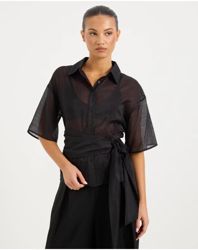 Calli - Elsi Sheer Wrap Short Sleeve Shirt