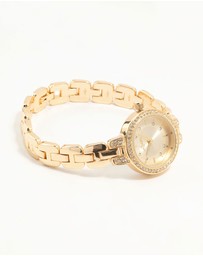 Lovisa - Gold Small Diamante Round Strap Watch