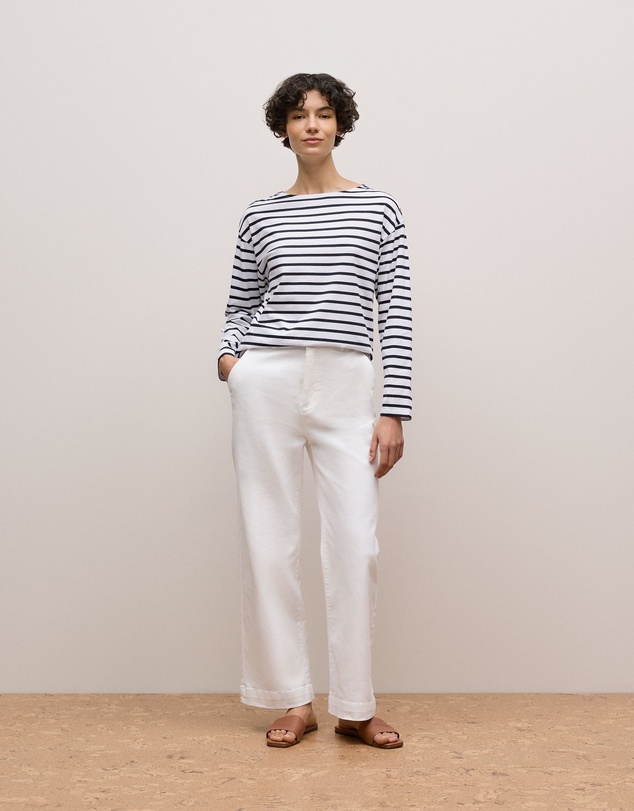 Trenery - Australian Cotton Stripe Long Sleeve T-shirt in Night Sky