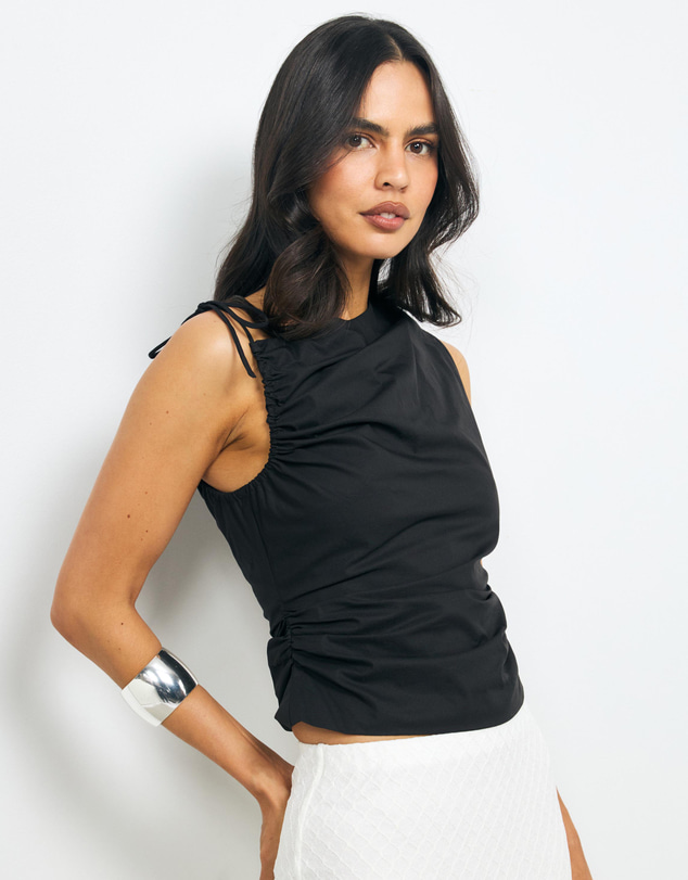 AERE - Evie Asymmetric Ruched Poplin Top
