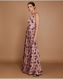 Six Stories - Floral Halter Neck Pleated Ruffle Maxi Dress