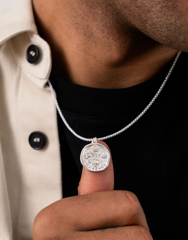 Dower & Hall - Men's Lucky Sixpence Talisman Necklace In Sterling Silver