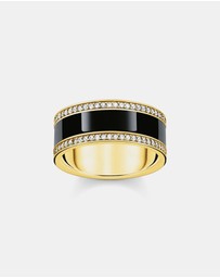 THOMAS SABO - Gold Band Ring with Black Cold Enamel and Zirconia