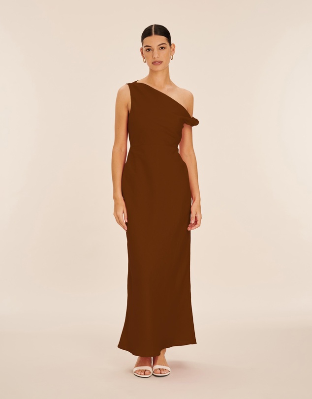 AERE - Fia Linen Draped Off Shoulder Maxi Dress