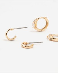 Lovisa - Gold Round & Square Stone Earrings 3-Pack