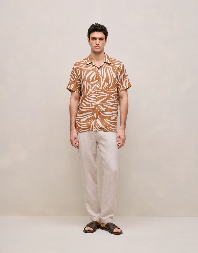 Trenery - Brushstroke Linen Camp Shirt in Butterscotch Brown
