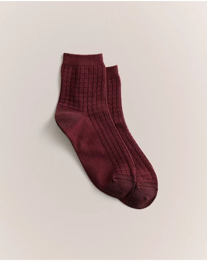 Trenery - Textured Grid Crew Sock in Red Mahogany