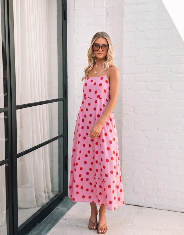 Esther & Co - Crescent Dress - Pink Spot