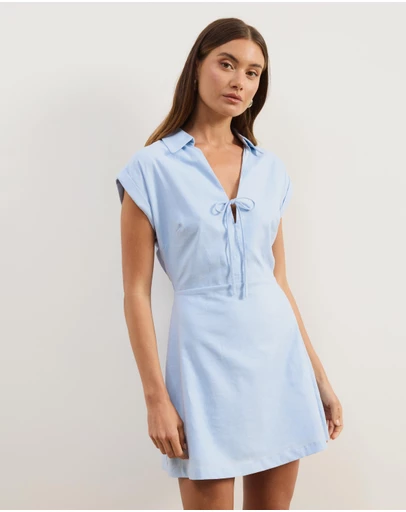 Atmos&Here - Marni Linen Blend Tie Front Mini Dress