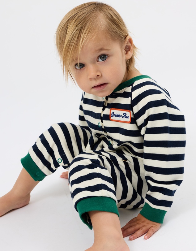 Goldie + Ace - Stripe Terry Logo Romper - ICONIC EXCLUSIVE - Babies