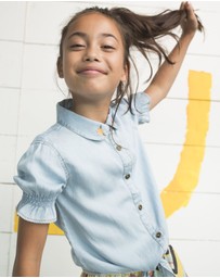 Like FLO - Soft Denim Knotted Blouse - Kids-Teens