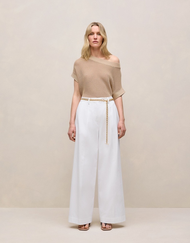 Trenery - Cotton Blend Tailored Wide Leg Pant in White