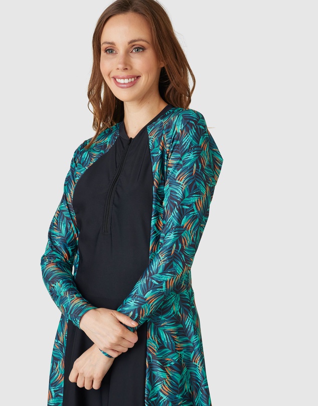 Modest Mermaid - Forest Oasis zip swim dress SPF50+