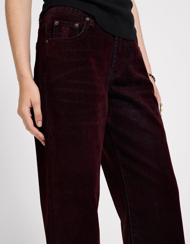 ONE TEASPOON - Jackson Mid Waist Wide Leg Velvet Finish Denim Jeans - Flocked Maroon