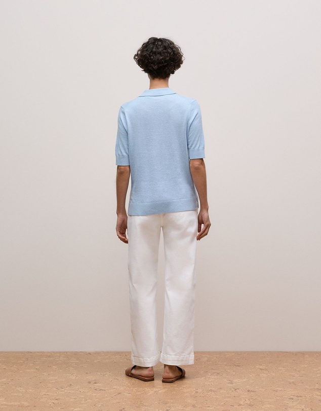 Trenery - Cotton Cashmere Half Sleeve Polo in Soft Blue