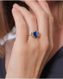 Elli Jewelry - Ring with Stones Rectangle Sapphire 925 Sterling Silver Gold-plated
