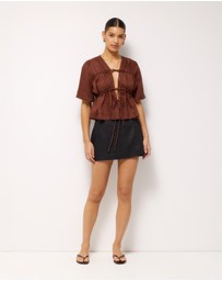 AERE - Linen Gathered Tie Front Top