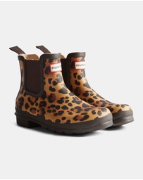 Hunter - Women’s Original Chelsea Leopard Boot in Leopard Print/Chocolate Brown