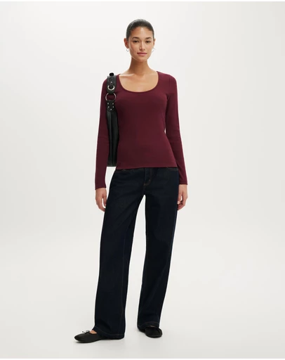 Cotton On - Scoop Neck Rib Long Sleeve Top