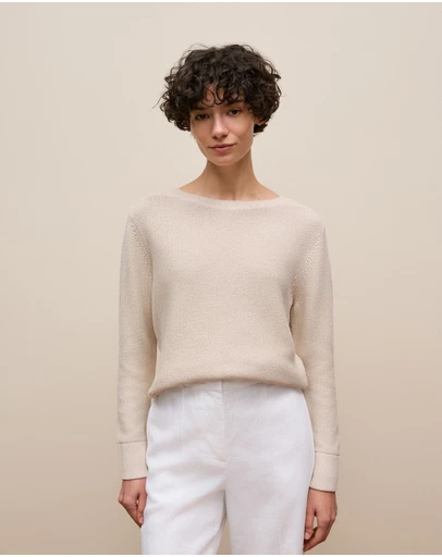 Trenery - Cotton Linen Boatneck Knit in Stone