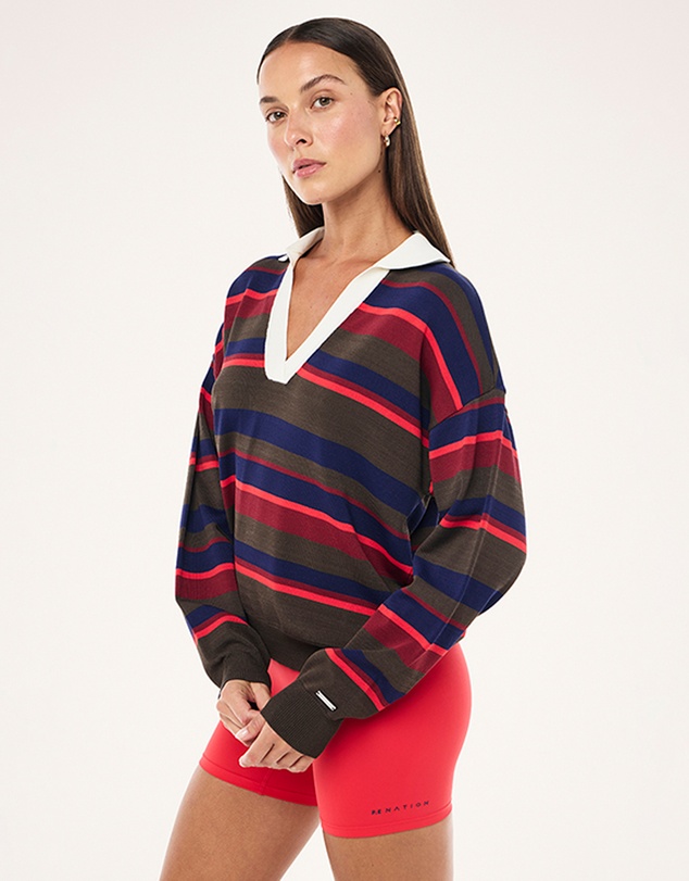 P.E Nation - Retreat Stripe Collar Knit Top