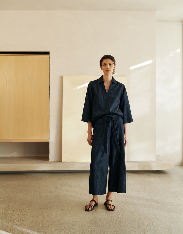 Trenery - Soft Denim Collared Popover in Rinse Wash