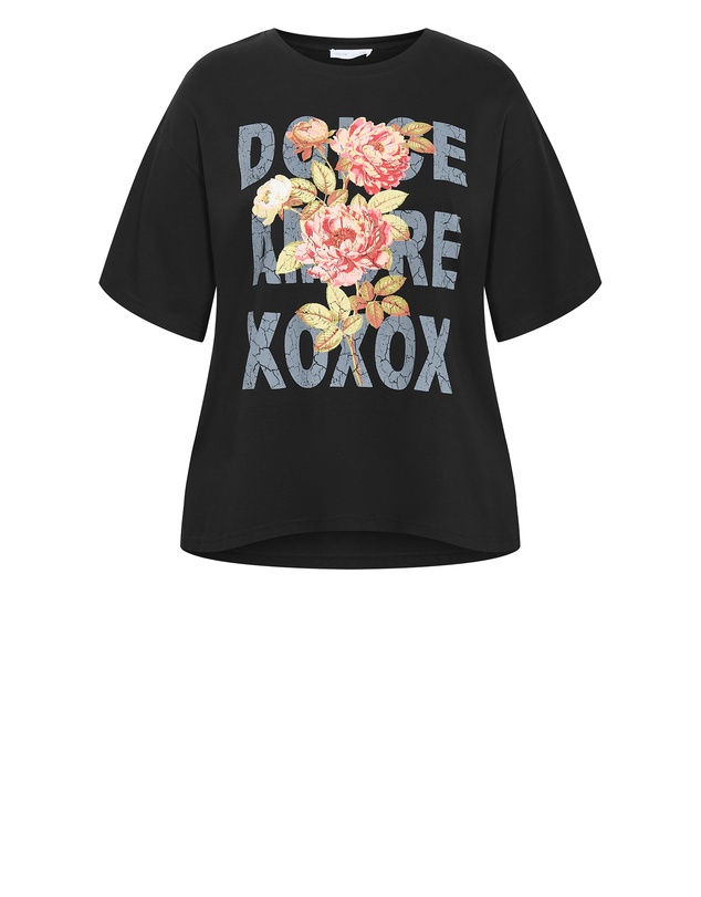 City Chic - Plus size Oversized Rose Print Tee - black