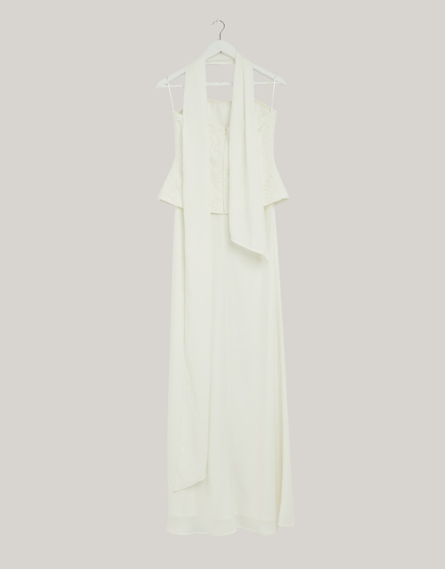Revibe - Repaired CHANCERY Renn Strapless Lace And Satin Maxi Dress with Scarf - AU 10