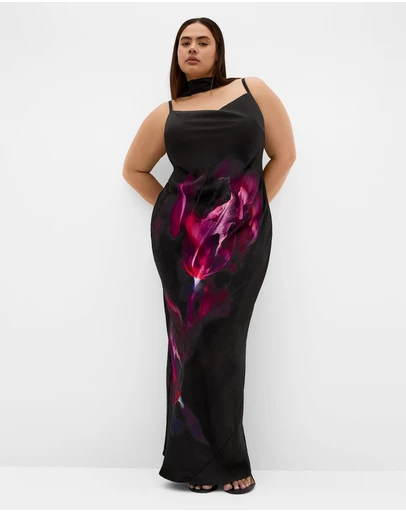 City Chic - Plus size Sadie Vivid Print Slip Dress - black