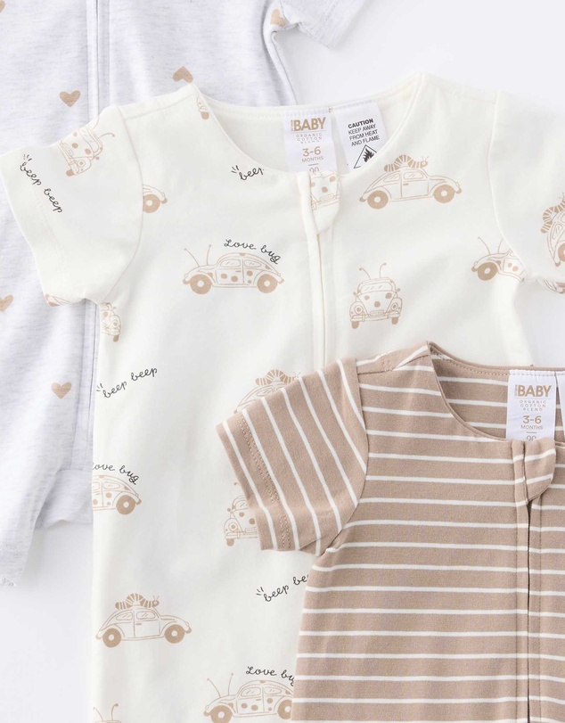 Cotton On Kids - The 3Pk Short Sleeve Zip Romper