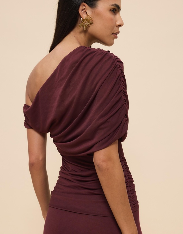 Revibe - Repaired CHANCERY Margot One Shoulder Drape Maxi Dress - AU 6