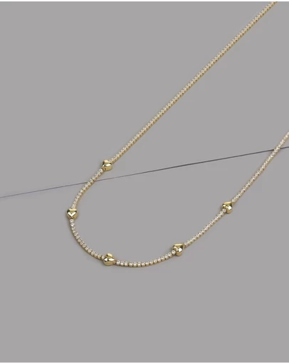 Wanderlust + Co - Heart Pave 14K Gold Vermeil Petite Tennis Necklace