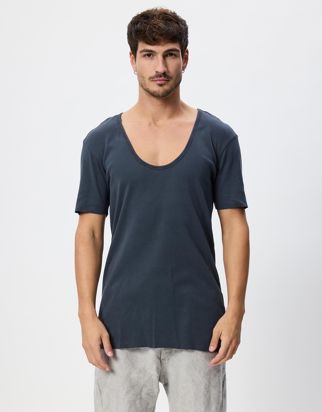 Surrounded By Ghosts - Grossite Slim Low Neck Rib Knit T-Shirt