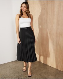 Atmos&Here - Hailey Pleated Belt Midi Skirt