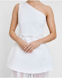Six Stories - One Shoulder Satin Dress with Lace Skirt
