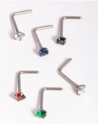 Lovisa - Titanium Mixed Stone Nose Stud 6-Pack
