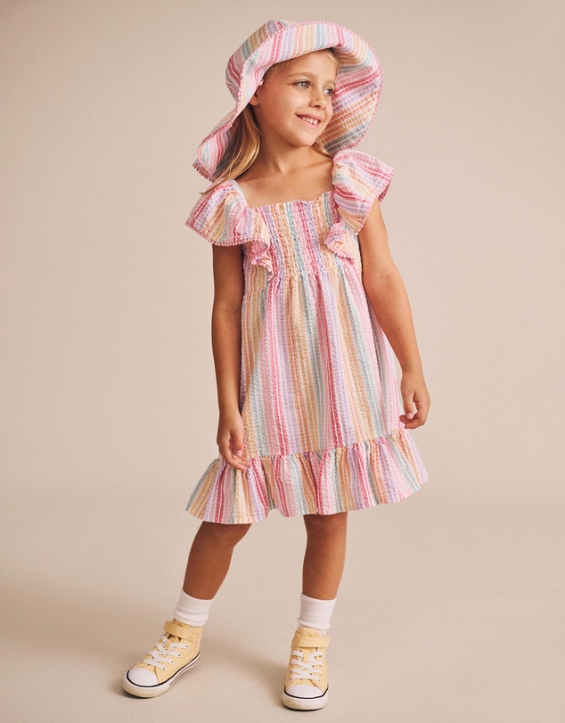 Huxbaby - Rainbow Stripe Shirred Frill Dress - Babies-Teens