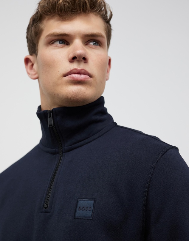 BOSS - Cotton-Terry Zip Neck Sweatshirt With Logo Patch