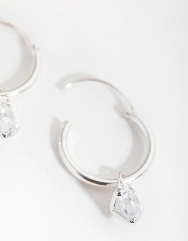 Lovisa - Sterling Silver Cubic Zirconia Heart Hoop Earrings