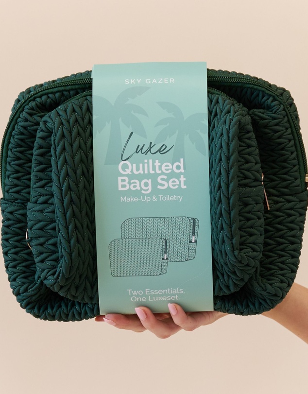 Sky Gazer - Luxe Quilted Make-Up & Toiletry Bag Set (Hunter Green)