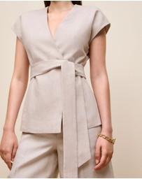 Trenery - Yarn Dyed Linen Cap Sleeve Vest in Flax