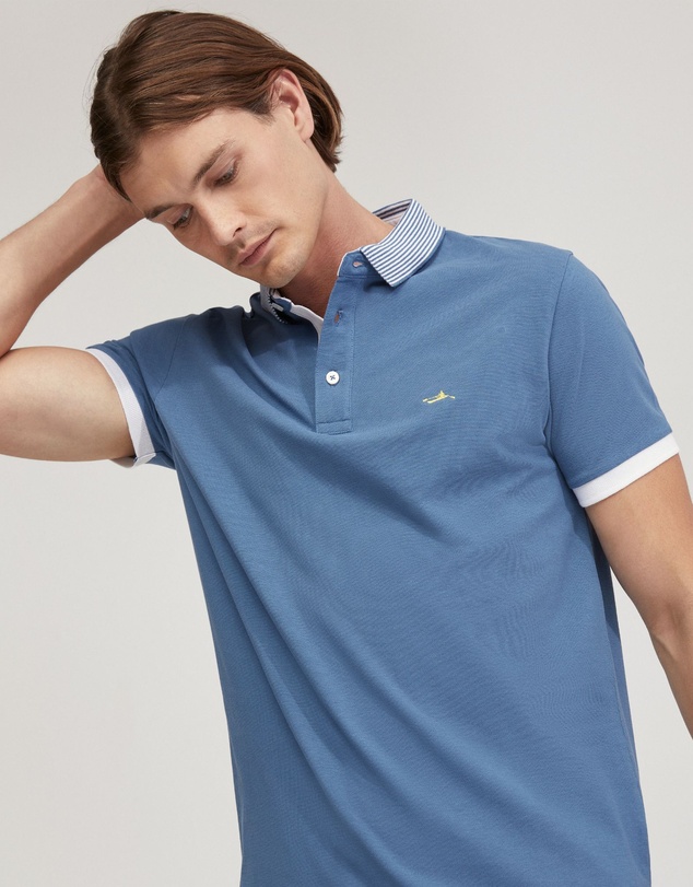 Oxford - Dylan Striped Collar Pique Polo