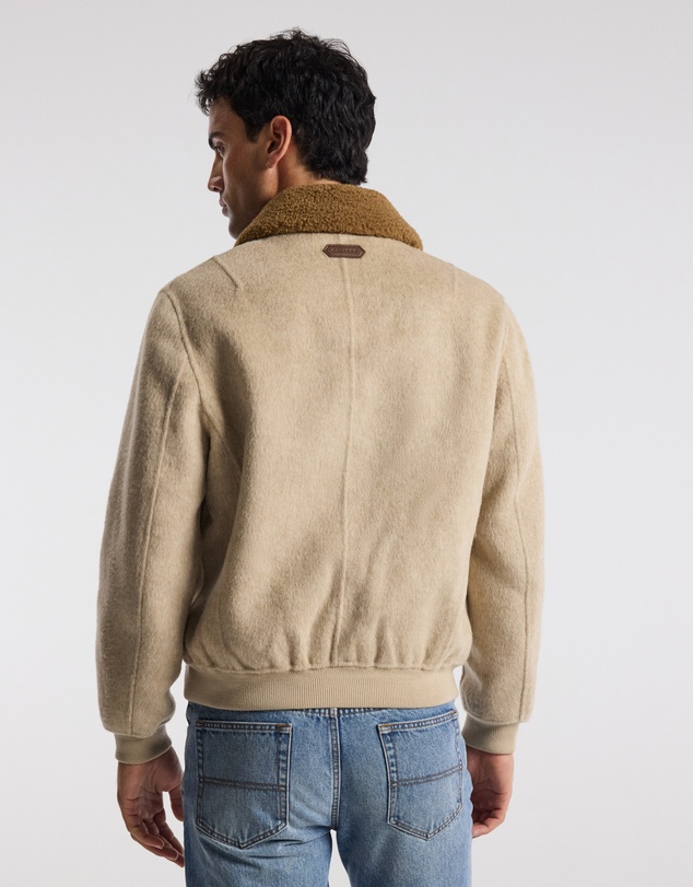 Calibre - Sherpa Collar Wool Bomber Jacket Neutral