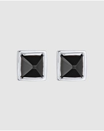 Kuzzoi - ICONIC EXCLUSIVE - Earrings Men Studs Pyramid Design Elegant with Onyx 925 Silver